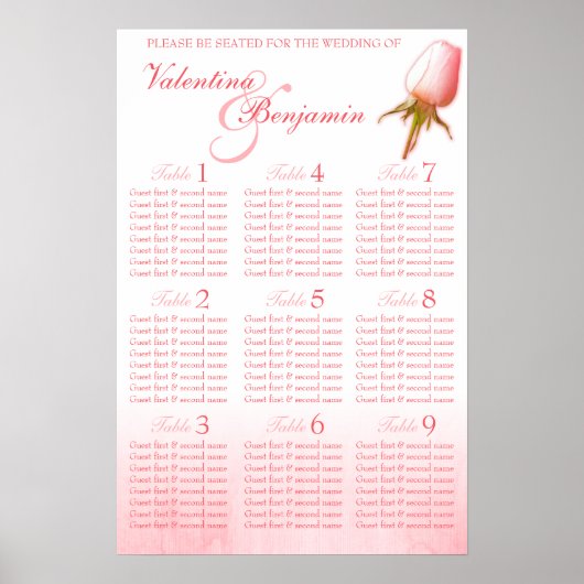 Poster Planificateur de table de mariage à bouton de rose (Devant)
