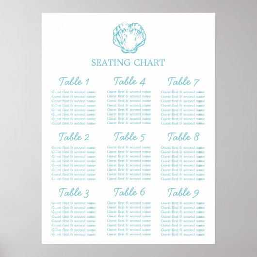 Poster Planificateur de table de mariage coquille de clam (Devant)