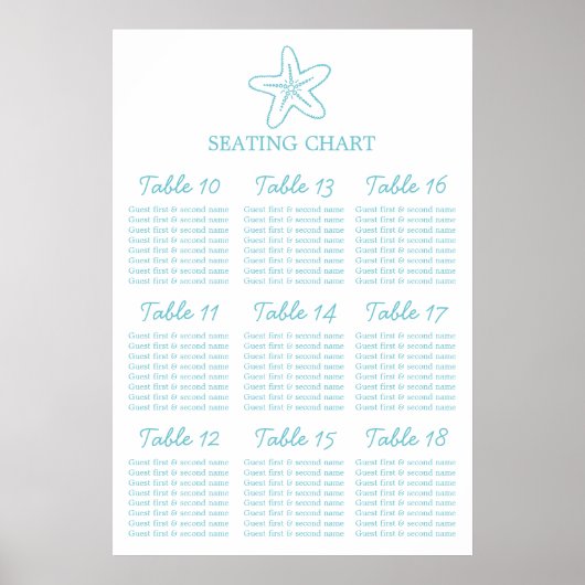 Poster Planificateur de table de Mariage de mer 10-18 (Devant)