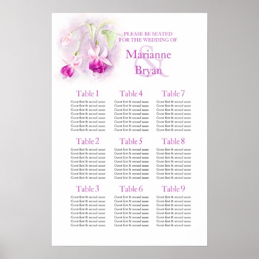 Poster Planificateur de table de mariage fuchsia violet 1 (Devant)