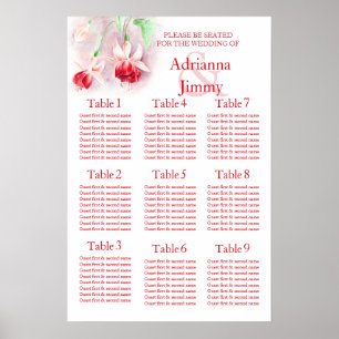 Poster Planificateur de table de mariage rose fuchsia rou