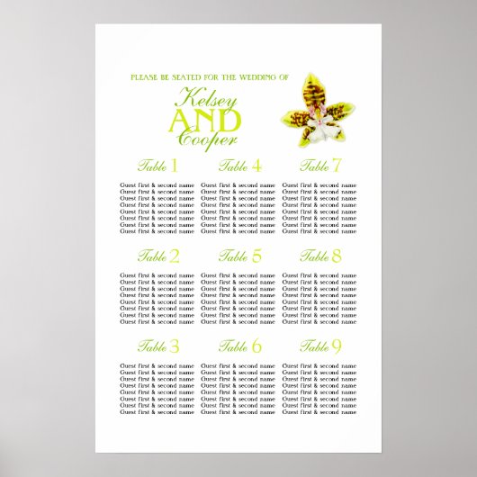Poster Planificateur de tables de mariage avec feuillage  (Devant)