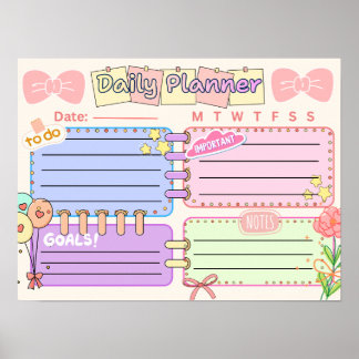 Poster planificateur quotidien kawaii coloré