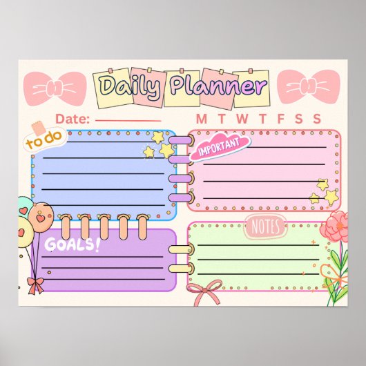 Poster planificateur quotidien kawaii coloré (Devant)