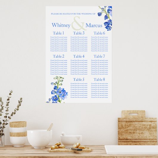 Poster Planneur de table de Mariage bleu Delphinium (Cuisine)