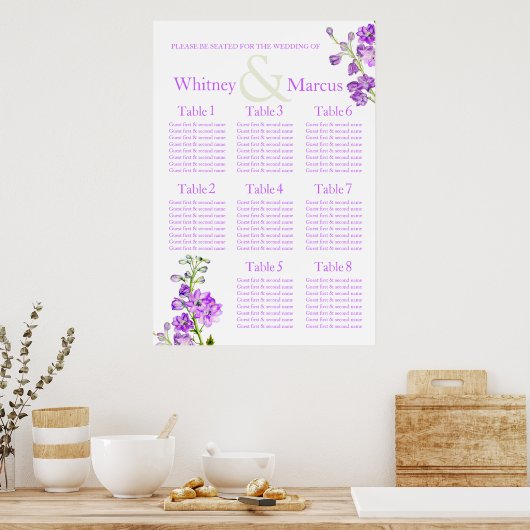 Poster Plannière de table de Mariage violet de Delphinium (Cuisine)