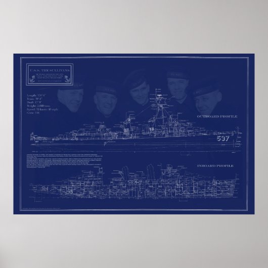 Poster Plans de navire USS The Sullivans (Devant)