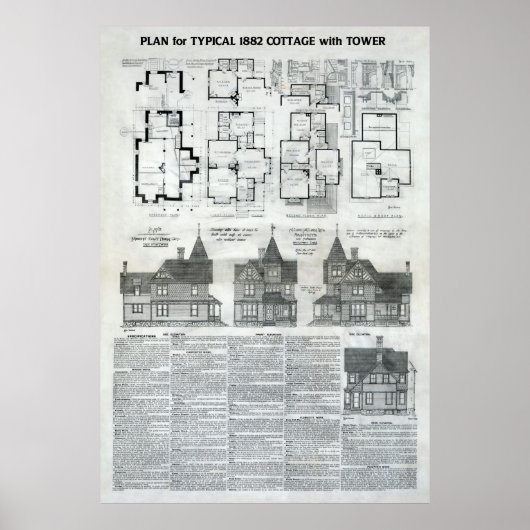 Poster PLANS et SPECS pour le VICTORIAN HOME TYPICAL 1882 (Devant)