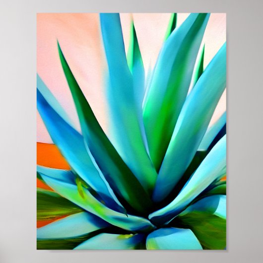 Poster Plante bleu et vert Agave (Devant)