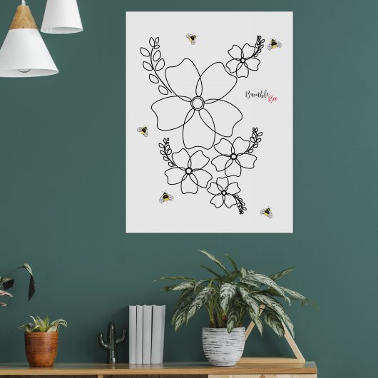 Poster Plantes colorés et aquarelle de bourdon (Salon 1)