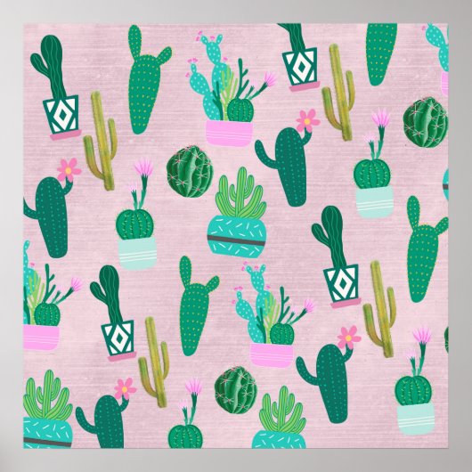 Poster Plantes de cactus cactées sud-ouest rustiques rose (Devant)