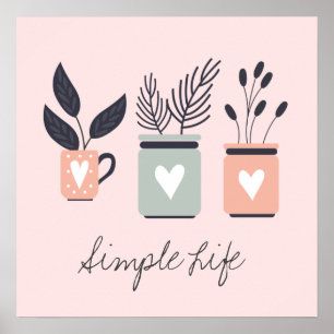 Poster Plantes de pot moderne rose et gris pastel