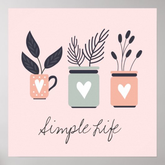 Poster Plantes de pot moderne rose et gris pastel (Devant)