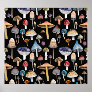 Poster Plantes forestiers : champignons d'aquarelle, patt