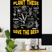 Poster Plantes Qui Sauvent Les Abeilles (Bureau à domicile)