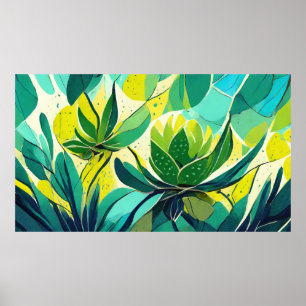 Poster Plantes succulents en vert et jaune