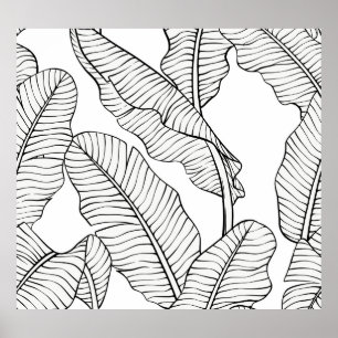 Poster Plantes tropicaux, fleurs, croquis de jungle.