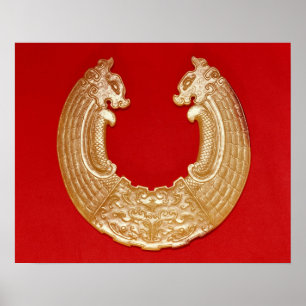 Poster Plaque avec deux dragons et un masque à cravate de