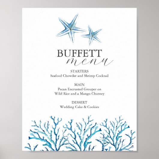 Poster Plaque Buffet Mariage Plage Aquarelle Starfish (Devant)