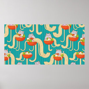 Poster Plaques de nouilles et chats amusants. Nouilles av