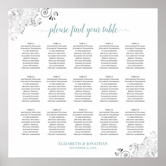 Poster Plat 15 Mariage de table Plat blanc & Turquoise (Devant)