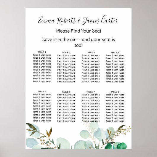 Poster Plat de mariage élégant vert (Devant)