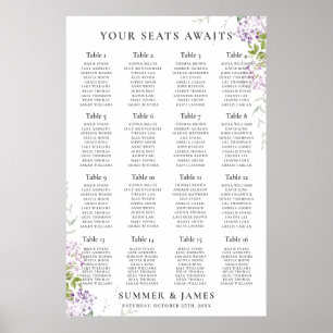 Poster Plat de Mariage floral pourpre souple Lilac