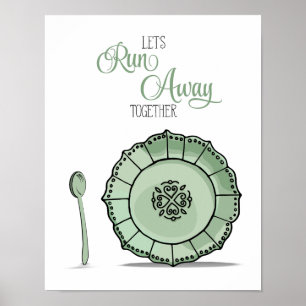 Poster Plat et cuillère Roulons ensemble Cuisine verte