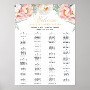 Poster Plate-forme rose et or Floral Quinceañera