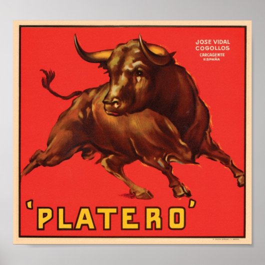 Poster Platero Vintage Crate Étiquette - Bull (Devant)