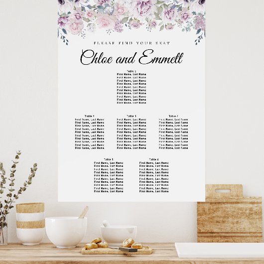 Poster Platine violette blanche 6 tables (Cuisine)