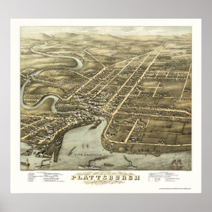 Poster Plattsburgh, carte panoramique de NY - 1877