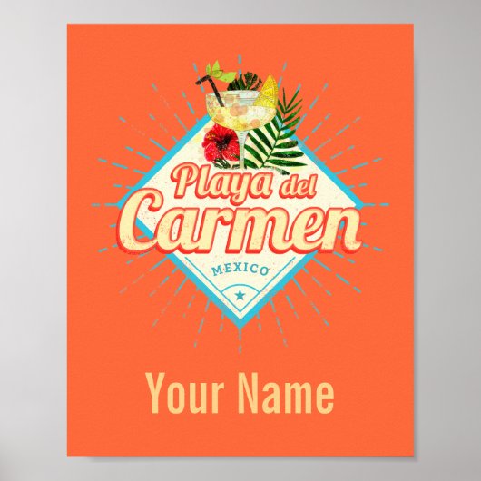 Poster Playa del Carmen Mexique Retro Cocktail Vintage (Devant)