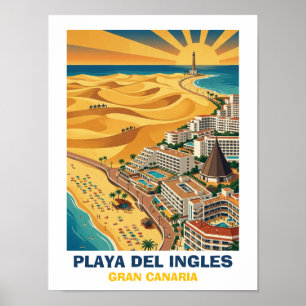 Poster Playa del Ingles Maspalomas Grande Canarie Vintage