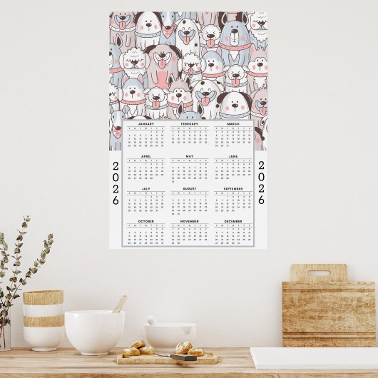 Poster Playful Cartoon Dog Pattern with 2026 Calendar (Cuisine)