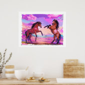 Poster Playful Hello - Two Stallions Greeting Each Other (Cuisine)