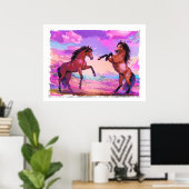 Poster Playful Hello - Two Stallions Greeting Each Other (Bureau à domicile)
