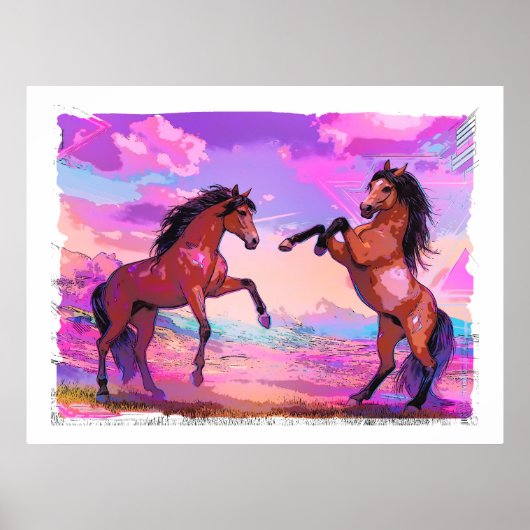 Poster Playful Hello - Two Stallions Greeting Each Other (Devant)