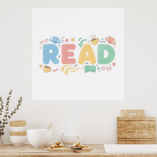 Poster Playful Pastel Bubble "READ" Sticker Style (Cuisine)