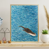 Poster Playful River Otter Swimming in Blue Water