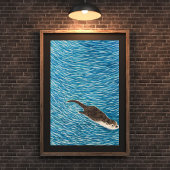 Poster Playful River Otter Swimming in Blue Water