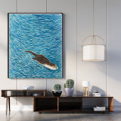Poster Playful River Otter Swimming in Blue Water