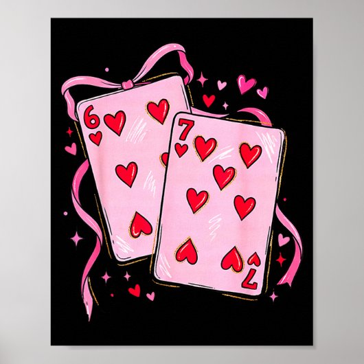 Poster Playing Cards 6 7 Of Hearts 67 Six Seven Bow Valen (Devant)