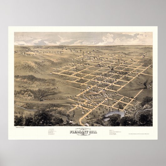 Poster Pleasant Hill, MO Carte panoramique - 1869 (Devant)