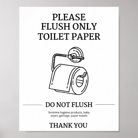 Poster Please Flush Only Toilet Paper Instructional  (Devant)