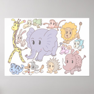 Poster Plein d'énergie ! Douze animaux joyeux.