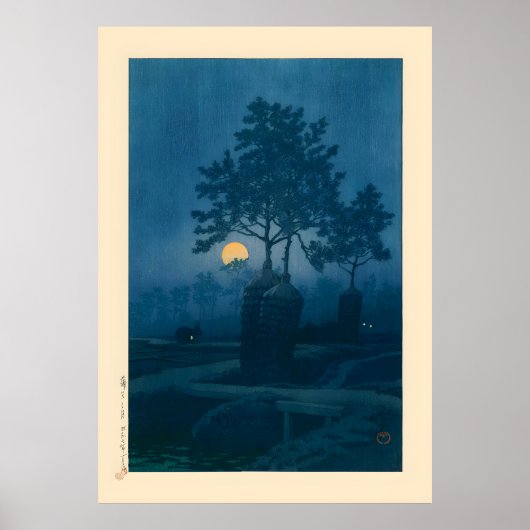 Poster Pleine lune à Gamo par Kawase Hasui (Devant)