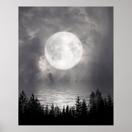 Poster Pleine lune Au-Dessus Du Lac (Devant)
