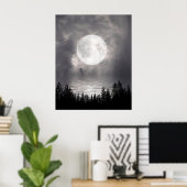 Poster Pleine lune Au-Dessus Du Lac (Bureau à domicile)