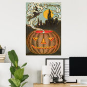 Poster Pleine lune citrouille Jack-o'-lantern Witch (Bureau à domicile)